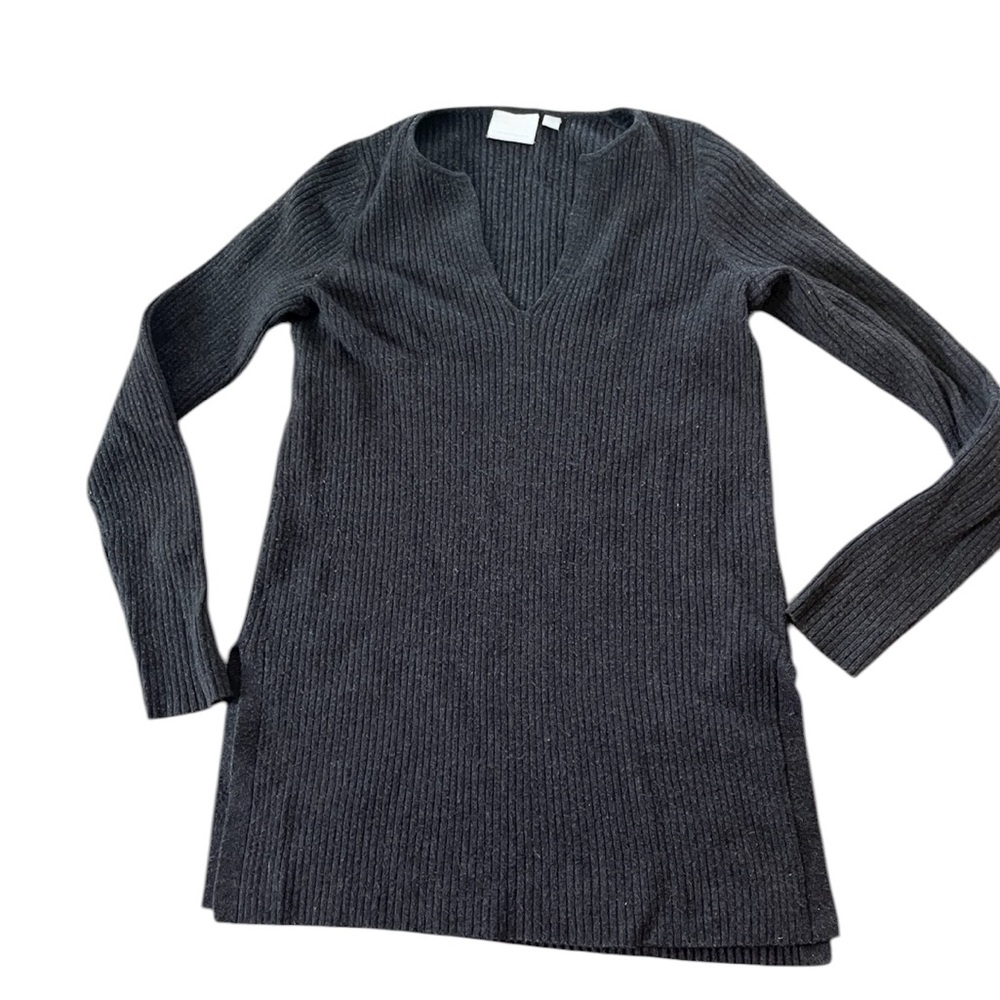 Anthropologie ett:twa Charcoal V-Neck Tunic Ribbed Sweater Size XS